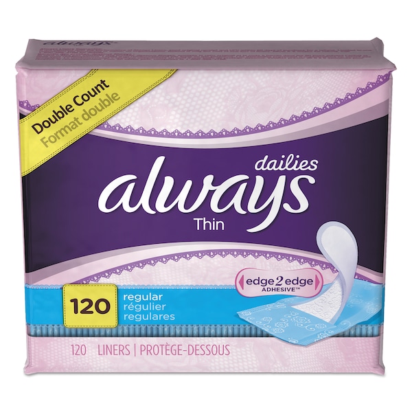 Always 10796 67.19 Thin Daily Panty Liners, Regular, 120/Pack, PK6